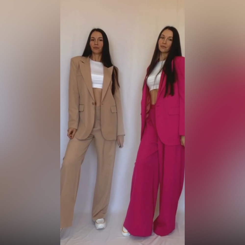 Elegant Women's Tan and Pink Pantsuit Set
